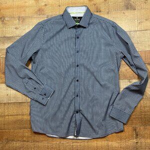 Tom Baine Men's Navy & White Slim Fit Performance Button Down Shirt size Large